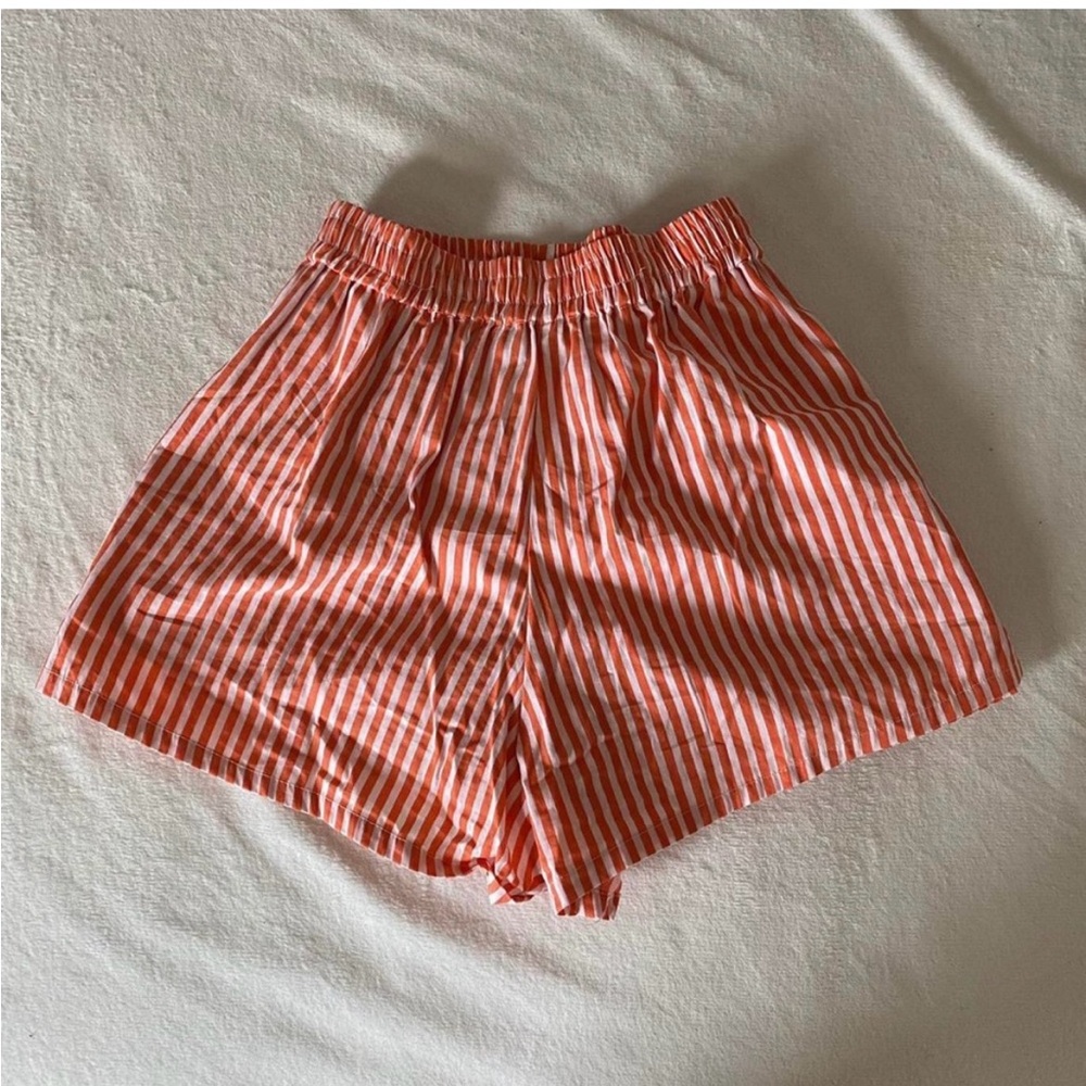 Motel Gane button down shirt and shorts set White and Orange Stripes casual - Picture 4 of 4